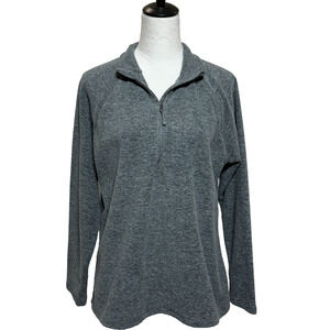 Eddie Bauer Sweater Womens Large Gray Fleece Mock Neck 1/4 Zip Pullover